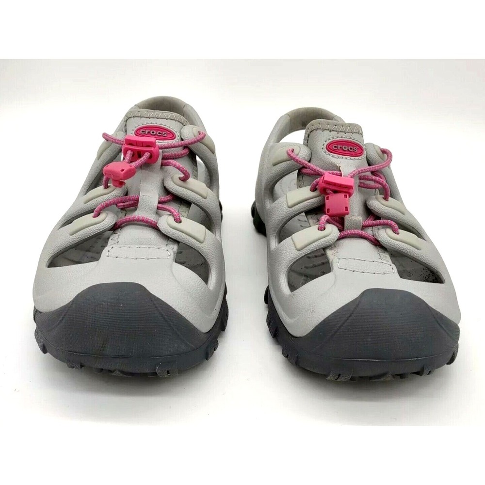 Crocs Trail & Water Boat Gray Pink Laced Shoes Unique Design Women's Size 8